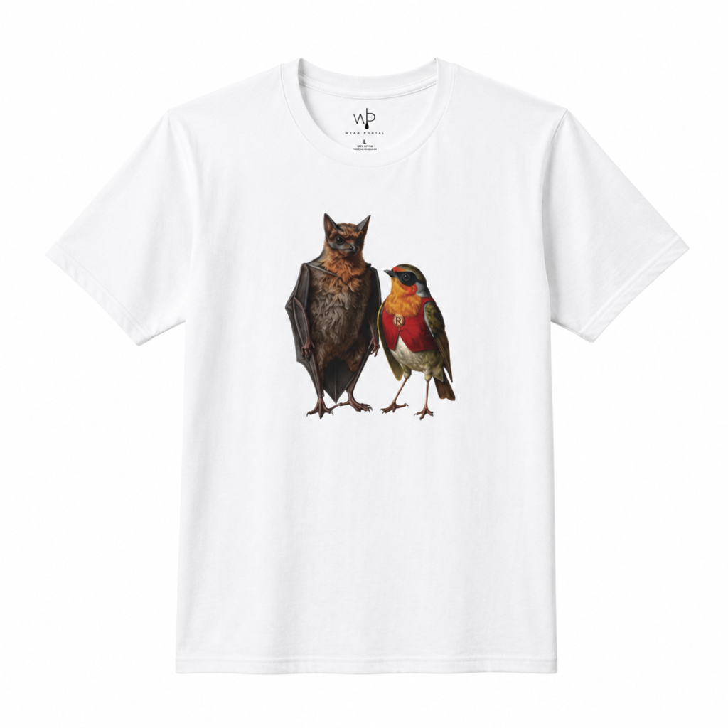 Bat and Colorful Bird T-Shirt | Vintage Wildlife Illustration