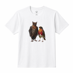 Bat and Colorful Bird T-Shirt | Vintage Wildlife Illustration