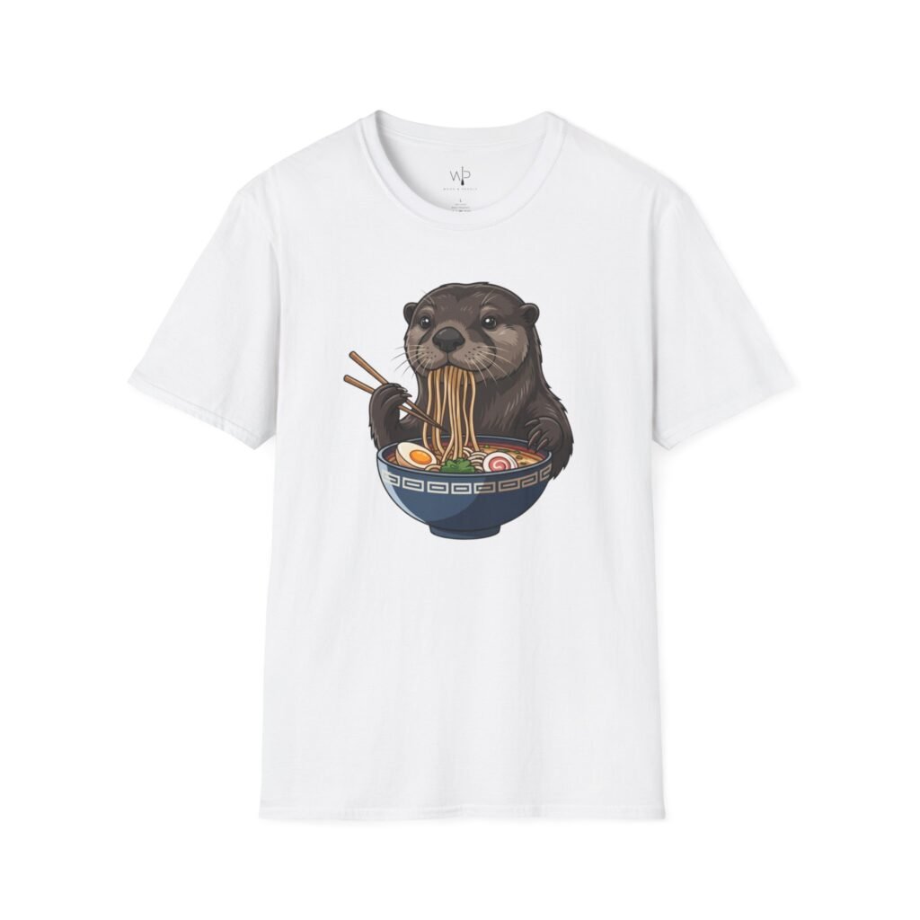Otter Eating Ramen T-Shirt | Cute Noodle Bowl Illustration